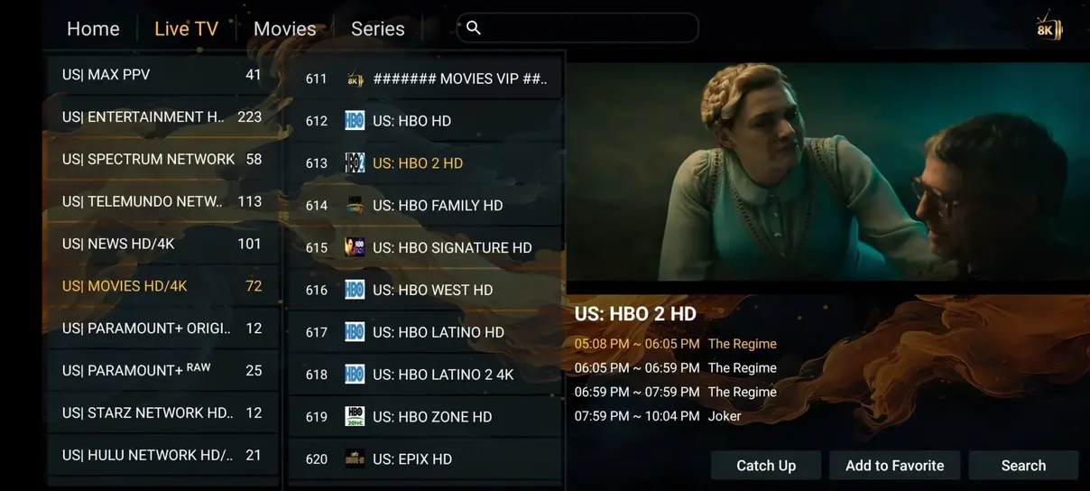 Interface utilisateur lecteur IPTV moderne avec guide EPG