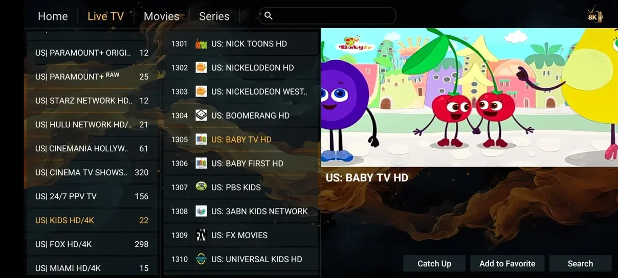 Gestionnaire des catégories et favoris personnalisés 4K