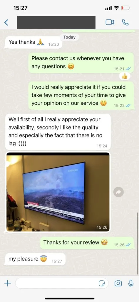 Capture écran échange WhatsApp assistance configuration Firestick