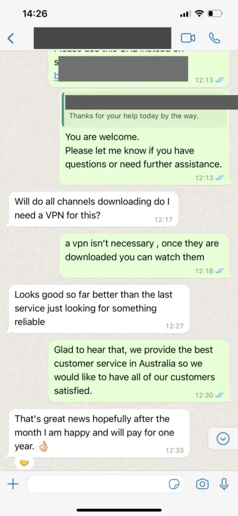 Capture écran témoignage WhatsApp fluidité sport en direct